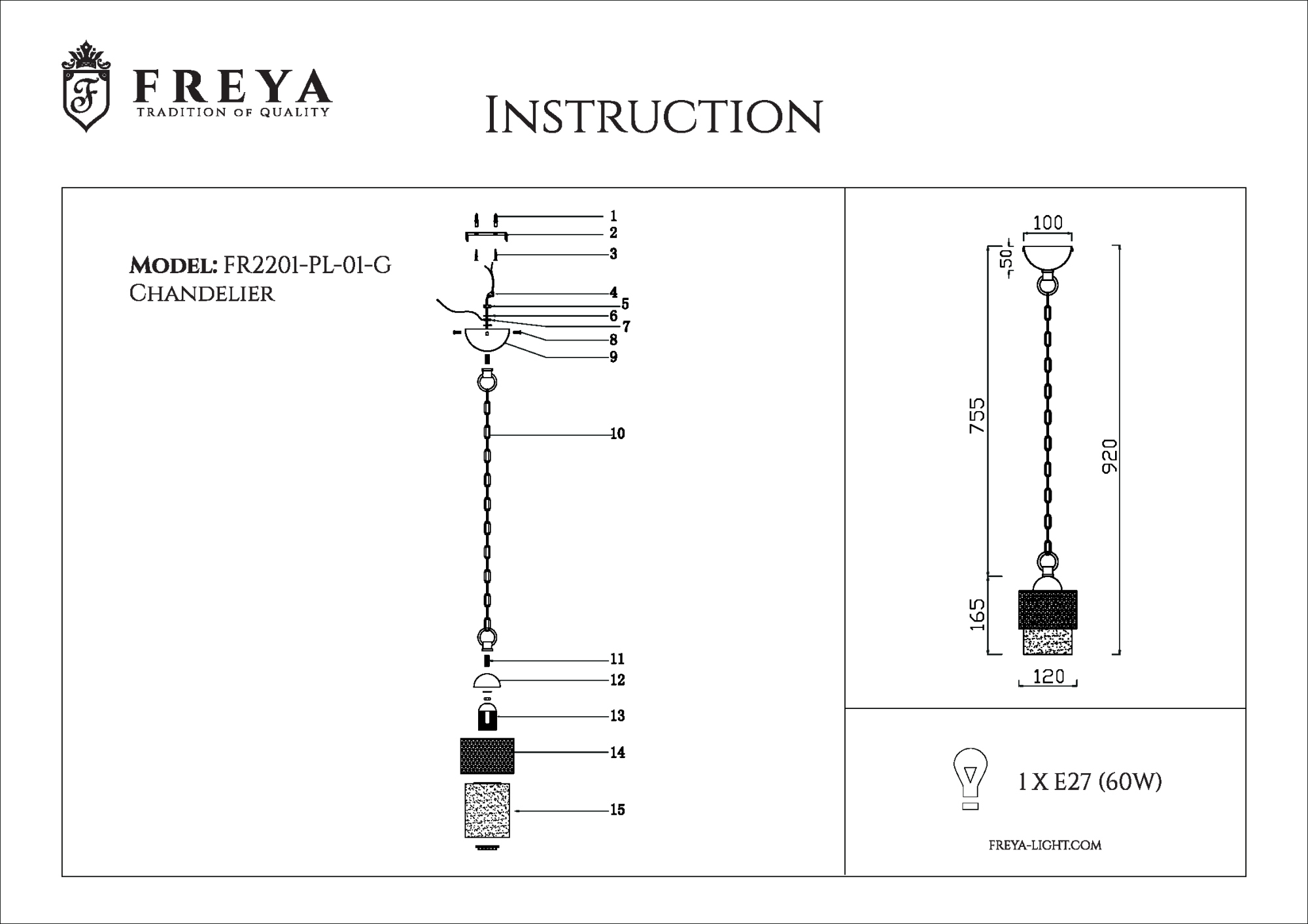 Светильник подвесной Freya Ornella FR2201-PL-01-G